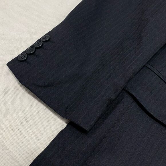 Pronto Uomo Sz 46R 100% wool stripe suit blazer jacket navy blue made in Italy - Picture 5 of 11